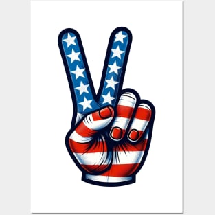 4th Of July USA Flag Peace Sign Hand Patriotic Posters and Art